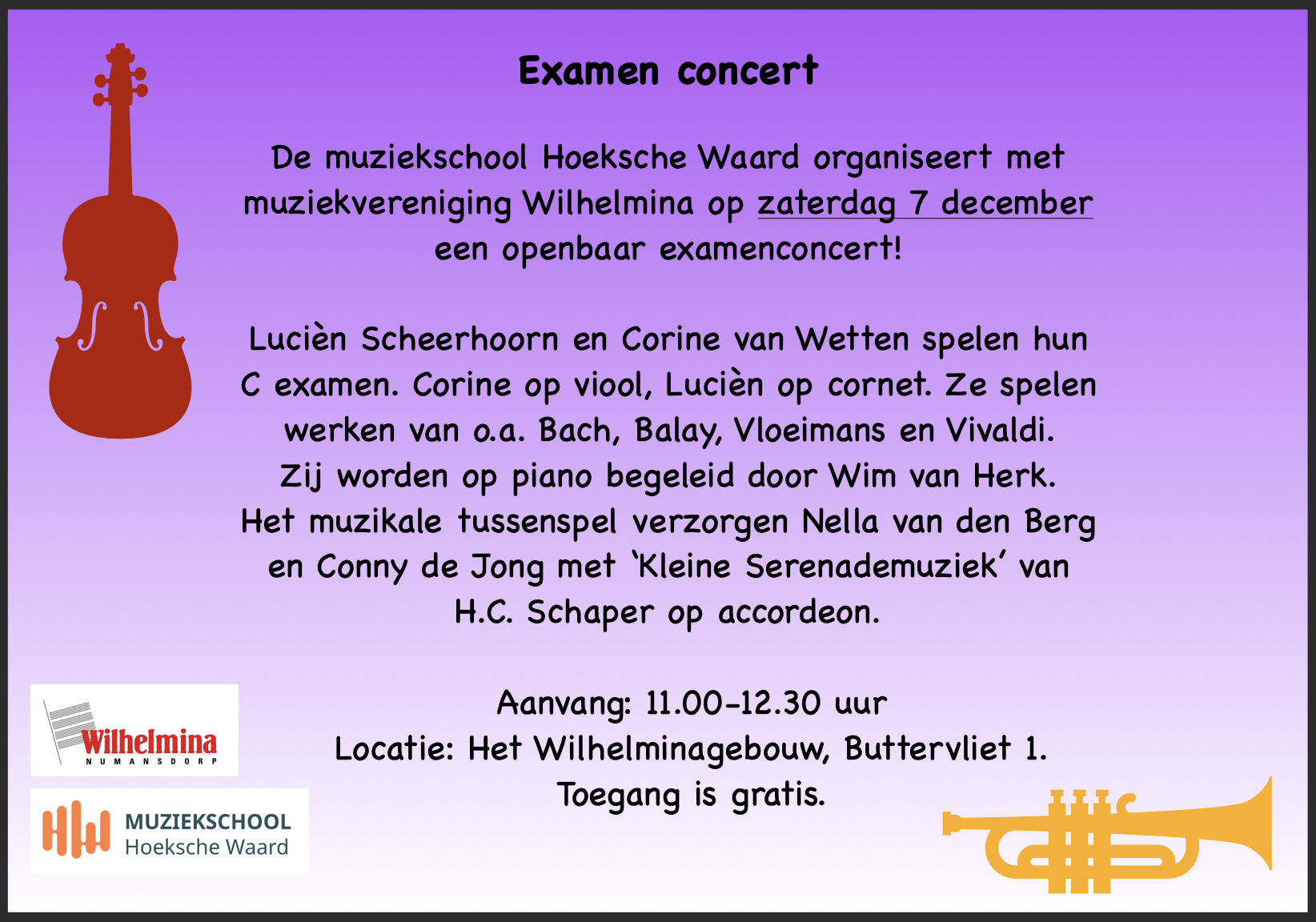 Begeleidende afbeelding Examen concert Muziekschool Hoeksche Waard