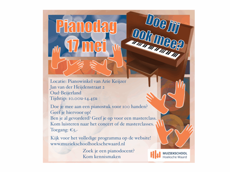 Begeleidende afbeelding Pianodag Muziekschool Hoeksche Waard